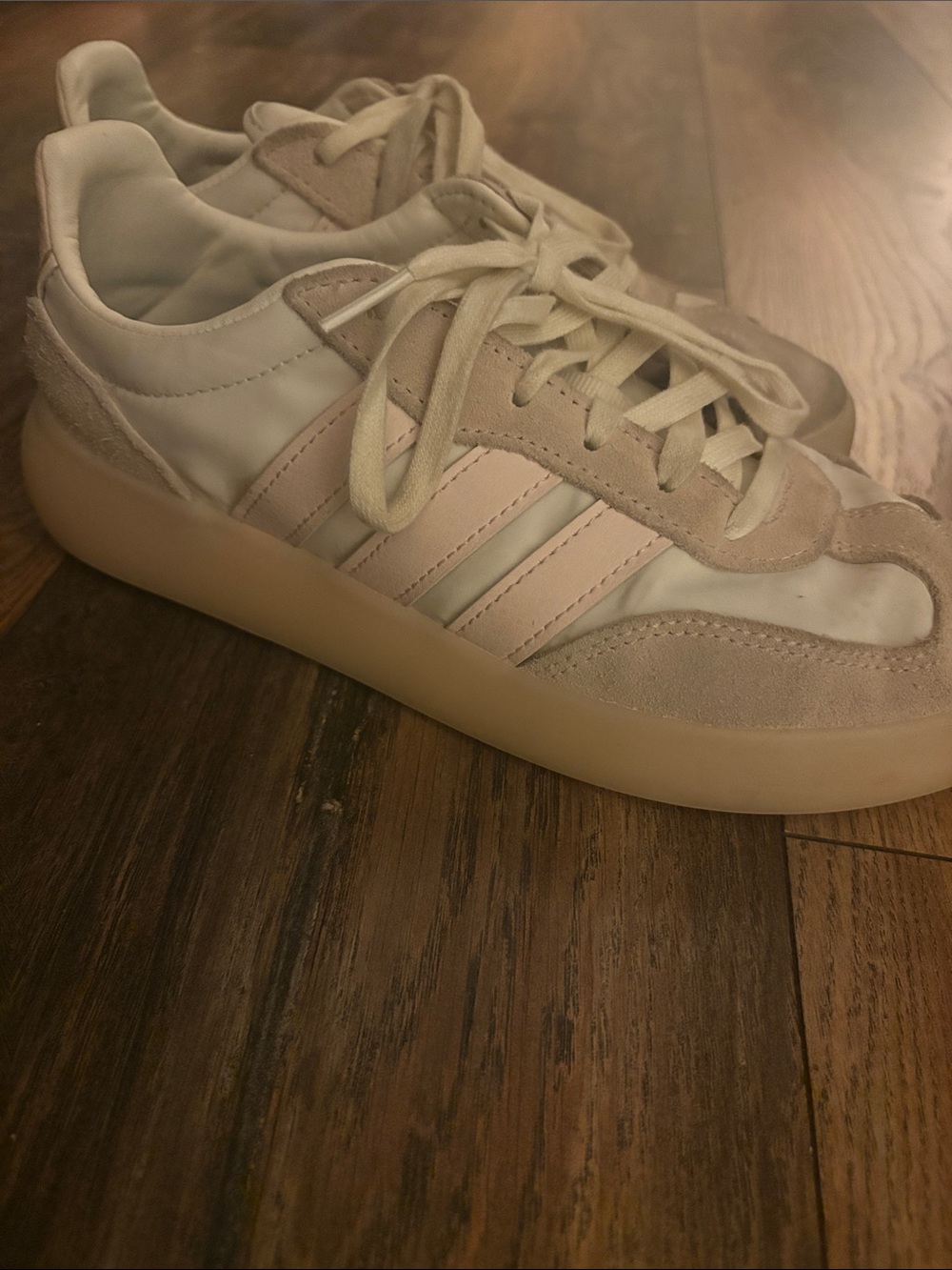 adidas Women's Cream & Pale Pink Suede Athletic Sneakers